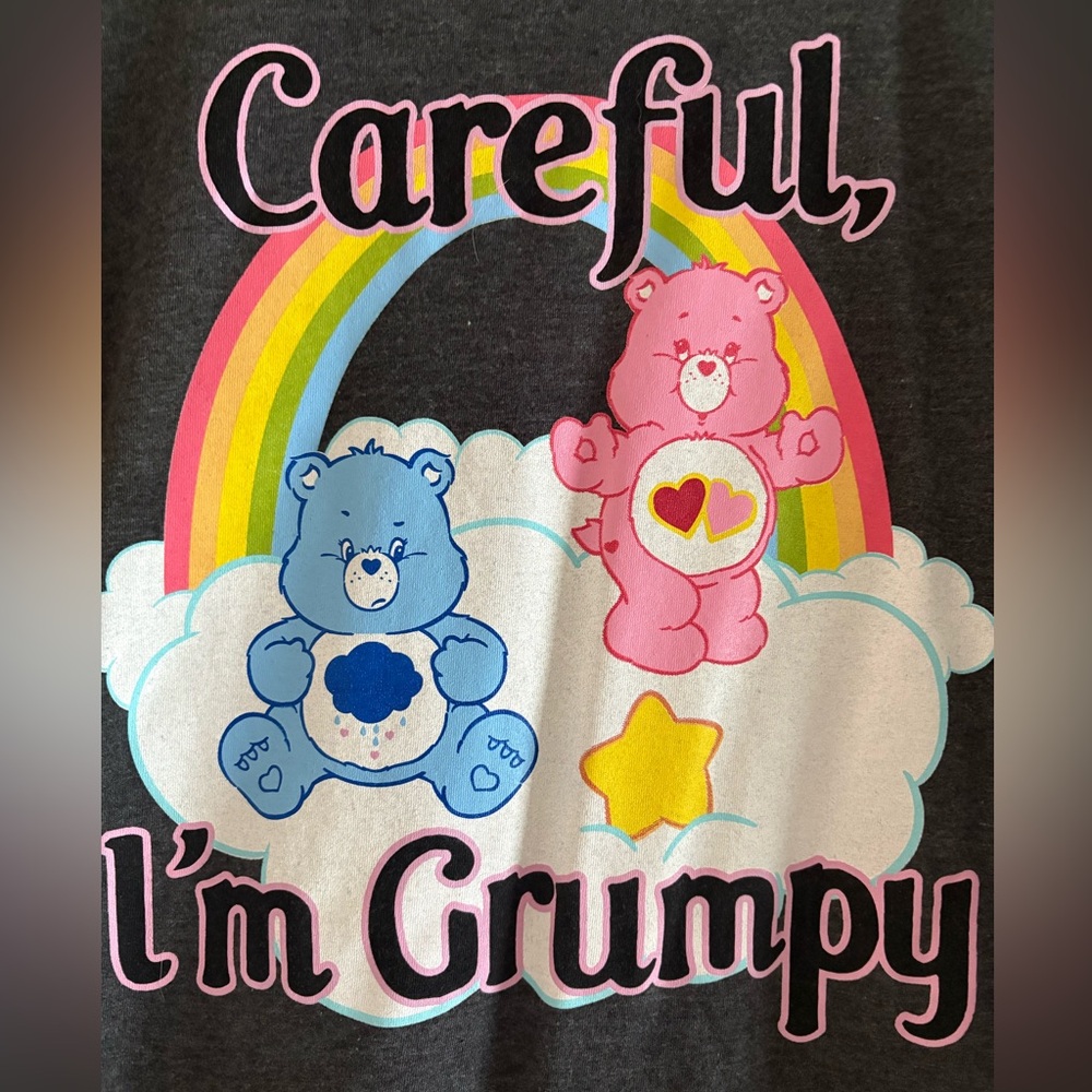 Care Bears Careful I'm Grumpy Charcoal Gray‎ T-Shirt Size Small  Women's Tee
